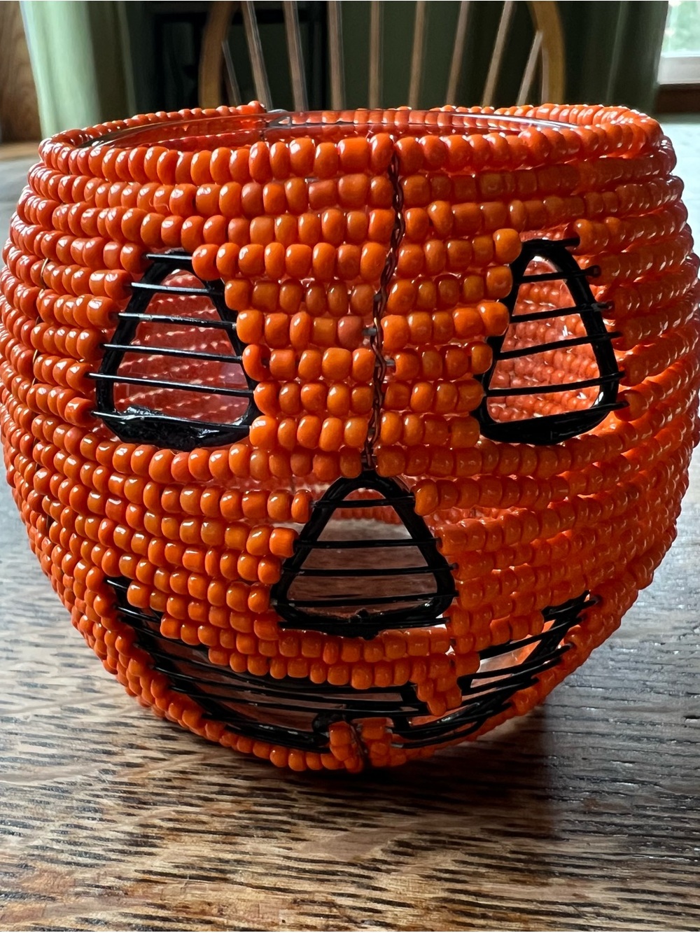Beaded Wire Jack-O’-Lantern Pumpkin Candle Holder